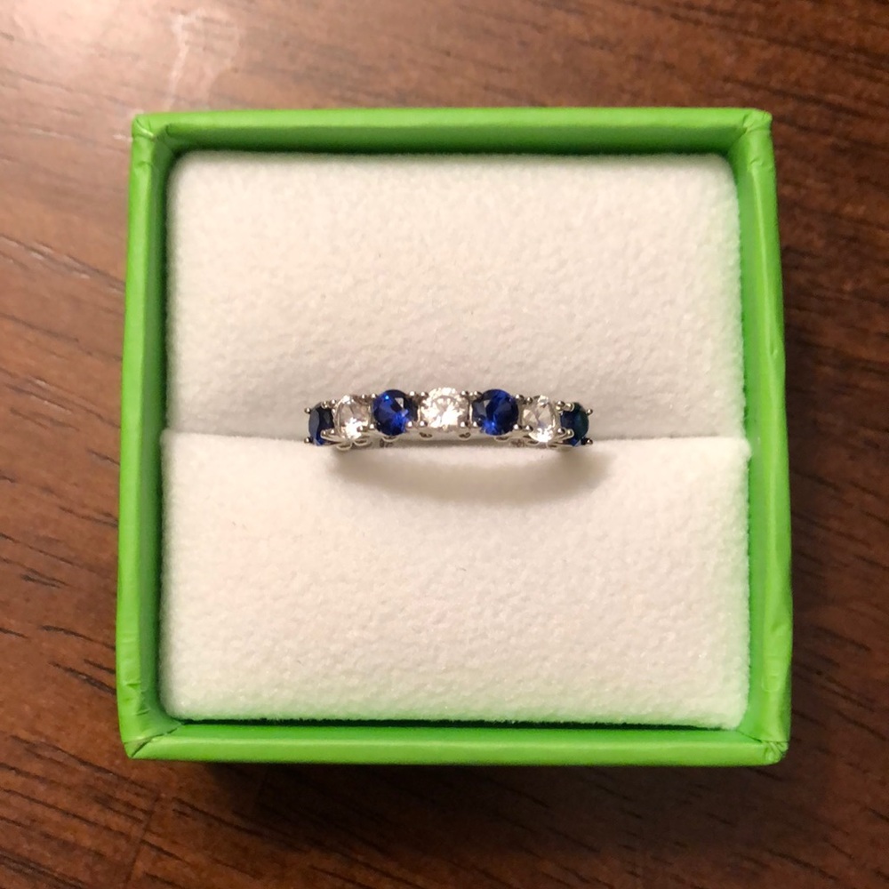 Blue and white sapphire sterling silver ring